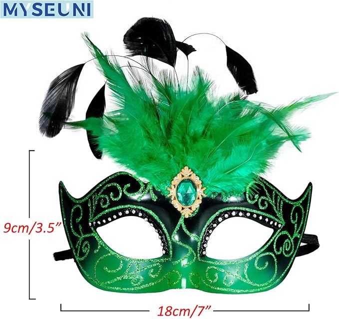 2025 Masquerade Mask for Women with Feathers - Venetian Masquerade Mask for Carnival Ball, Mardi Gras, Prom