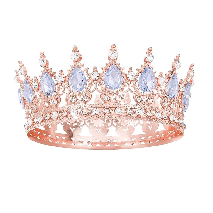 Rose Gold Crown for Women Crystal Tiara and Queen Crown for Girl Wedding Headband for Bride Hair Accessories for Costume Birthday Party Cake Decoration Prom