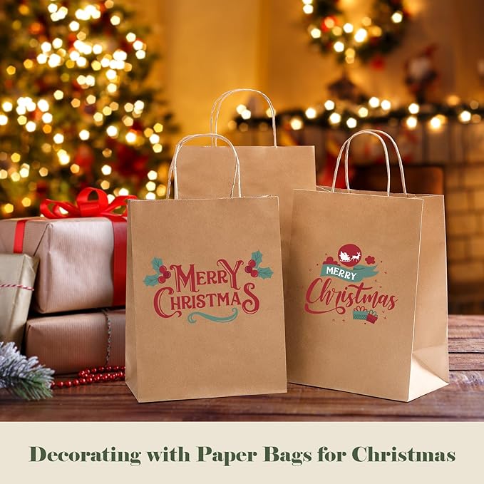 GSSUSA 100 Pack 8x4.25x10'' Paper Bags with Handles Bulk, Brown Paper Gift Bags for Small Business, Sturdy Retail Shopping, Birthday Wedding Party Favor, Craft, Kraft(Made in USA)