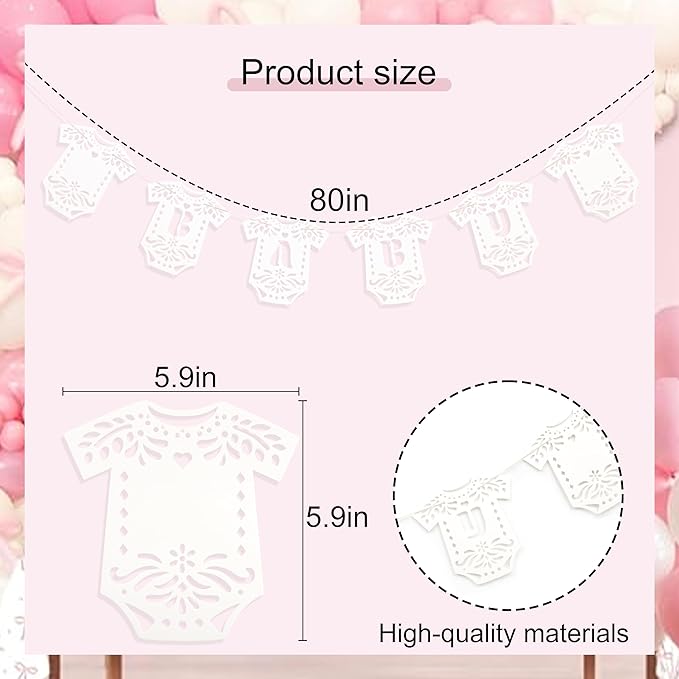 Lace Bodysuit Baby Shower Banner - Papel Picado Gender Reveal Party Decor, Baby Bodysuit Onesie Banner