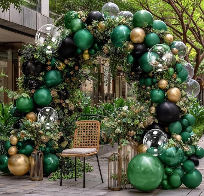 Dark Green Black Balloon Arch Double Stuffed Emerald Hunter Green Black Gold Balloon Garland Kit for Birthday Christmas Wedding Bridal Baby Shower Jungle Graduation New Year Party Decor