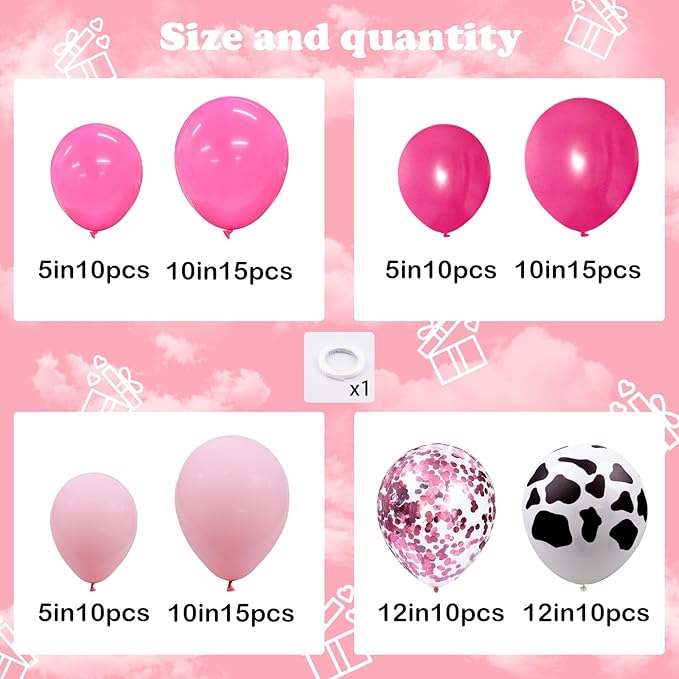 Cowgirl Balloons 95pcs Pink Western Cow Print Latex Confetti Balloon for Western Disco Cowgirl Retro Horse Last Rodeo Bachelorette Party Cow Theme Baby Bridal Shower Wedding Birthday Decor