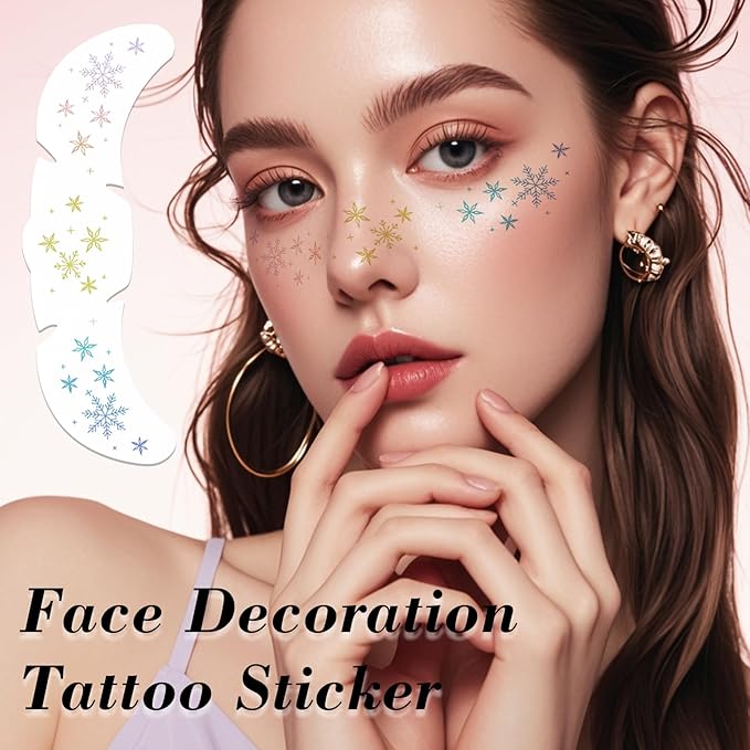 Temporary Tattoos Adult: Glitter Freckles & Star Face | Body Glitters with Face Glitter for Women Girls - Country Concerts Festival Rave Accessories (snowflakes)