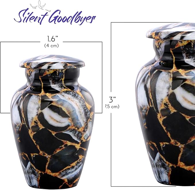 Small Keepsake Cremation Urns for Human Ashes - Marble Finish Metal Keepsake Urn - Mini Cremation Urn for Pet Ashes - Handcrafted Memorial Urn - Funeral Urns with Velvet Bag (Luxury Black)