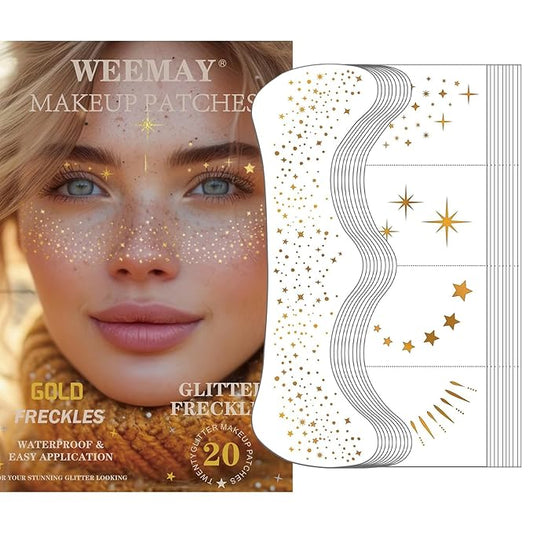 20 Pcs Gold Glitter Freckles Face Tattoo, Gold glitter Freckles Makeup Patches, Waterproof Sparkle Freckles, Glitter Freckles Face Temporary Tattoos for Women