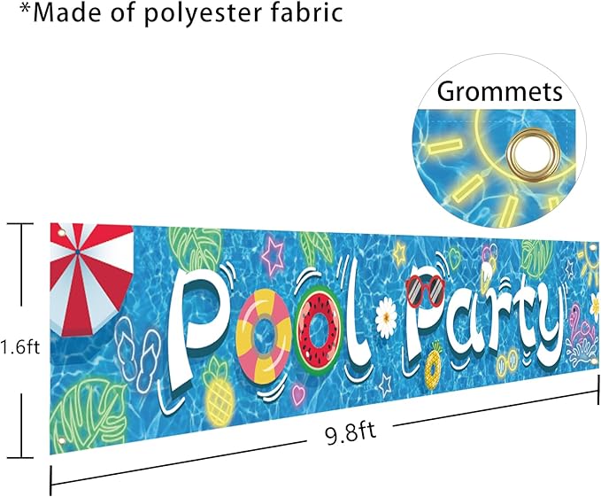 Swimming Pool Party Banner for Summer Party Decorations, Summer Themed Hawaiian Outdoor Party Decorations, Baby Shower Birthday Swimming Pool Party Supplies(Pool Party Blue)