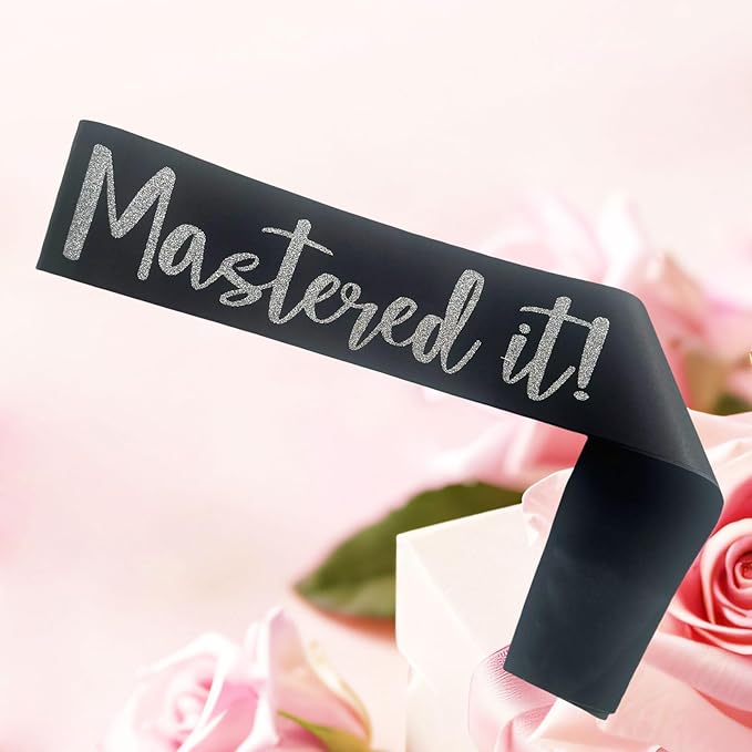 Graduation Mastered It Sash Class of 2025 Glitter Satin Sash for Masters Congrats Grad Decorations Grad Party Supplies,Black Silver