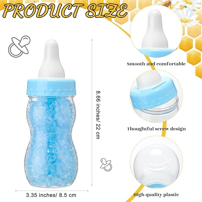 Roowest 512 Pcs Baby Shower Games Guess How Many Pacifiers Sign 100 Small Guessing Games 10 HB Pencils 750ml Milk Bottle 400 Acrylic Pacifiers Decoration for Guest Gender Reveal(Blue,Bee)