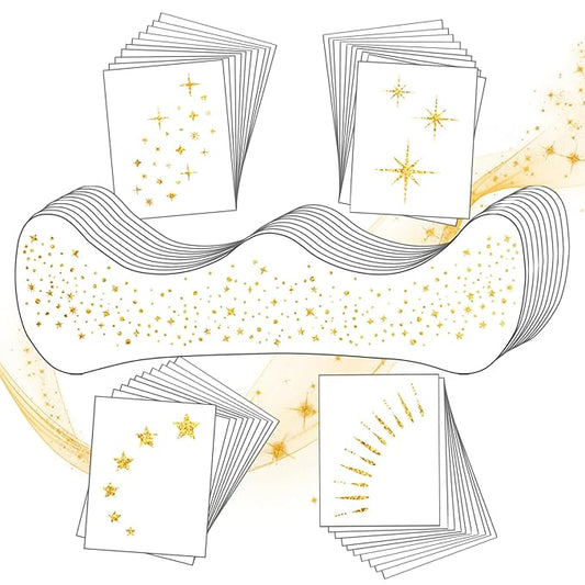 20PCS Glitter Freckles Face Tattoo Gold Freckles Temporary Face Tattoos, Sparkle Freckles Face Glitter Makeup Patches for Halloween Christmas-Gold