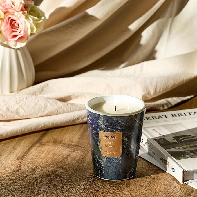M&SENSE Ocean Breeze Scented Candles for Home, 3 Wick Highly Scented Jar Candle, 14.1 Oz 80H Long Lasting Burning Christmas Candle for Women, Aromatherapy Candles for Holiday Christmas Gift