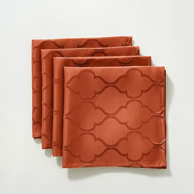 SASTYBALE Jacquard Square Cloth Napkins 20 x 20 Inch Flower Pattern 4 Pieces Washable Fabric Napkin for Fall, Autumn, Thanksgiving Family Dinners Weddings Parties and Banquets, Rust/Orange