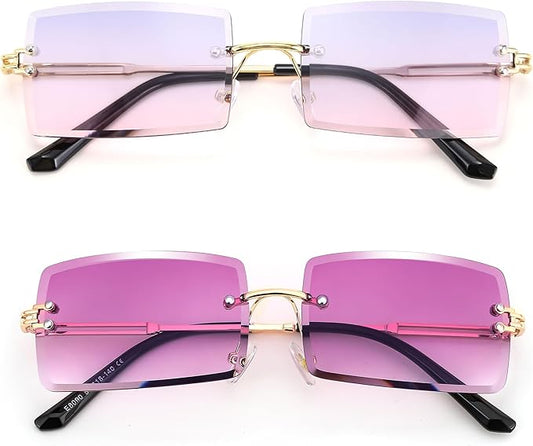 FEISEDY Vintage Rimless Sunglasses Rectangle Frameless Candy Color Glasses Women Men B2642