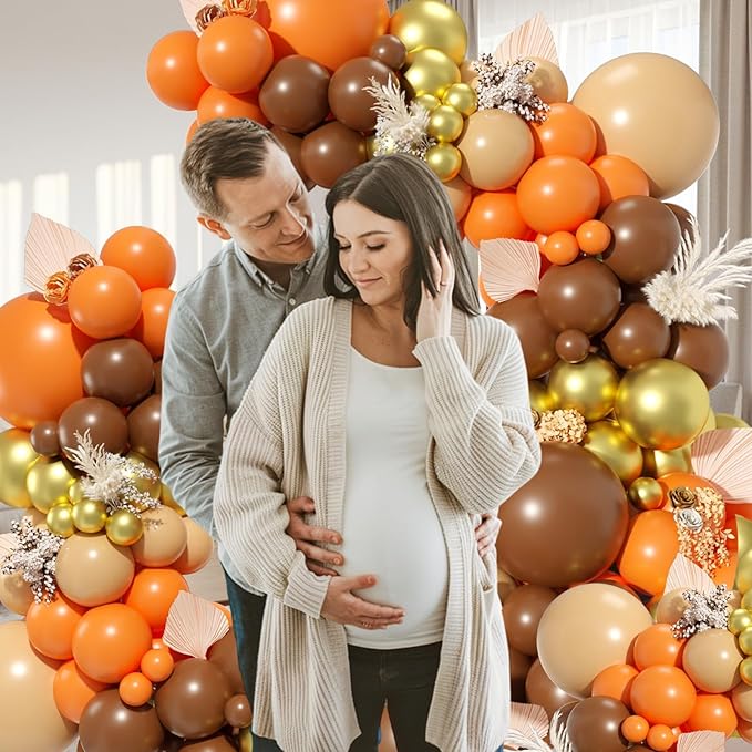 Orange Balloon Garland Kit, Pumpkin Balloon Arch Kit, Orange Brown Sand White Gold Balloon for Fall Boho Baby Shower Birthday Wedding Bridal Shower Thanksgiving Party Decorations