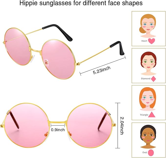 Wrestler 12 Pcs Hippie Costume Set for Women Includes 6 Multicolor Lady Daisy Flower Crown 6 Round Sunglasses for Disco