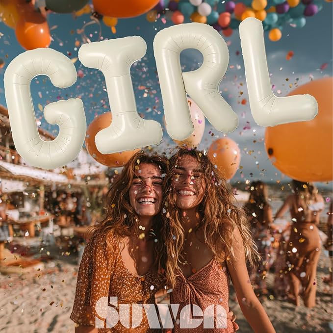 SUWEN 40 Inch Cream Large F Letter Balloons Big Foil Helium Letter Balloons A-Z Jumbo Mylar Happy Birthday Party Decorations for Girl Anniversary Party Supplies