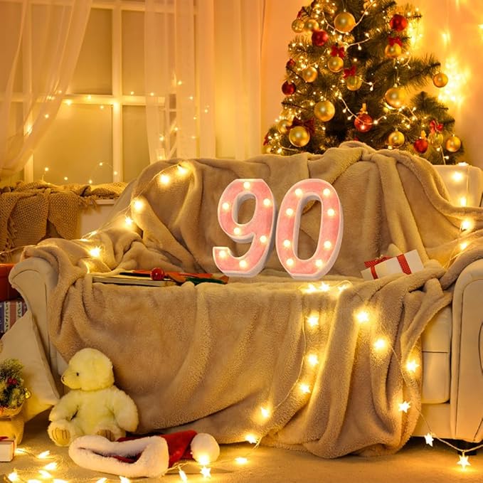 Marquee Numbers Light up LED, Pink Glitter Plastic Numbers Sign, Night Light Decor for Graduation Engagement Wedding Baby Shower Birthday