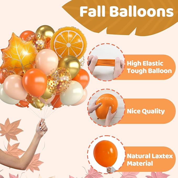 Fall Balloons,12 Inch Pastel Orange White and Gold Confetti Balloons with Leaf Citrus Foil Balloon for Fall Baby Shower Autumn Birthday Wedding Halloween Thanksgiving Party Decorations