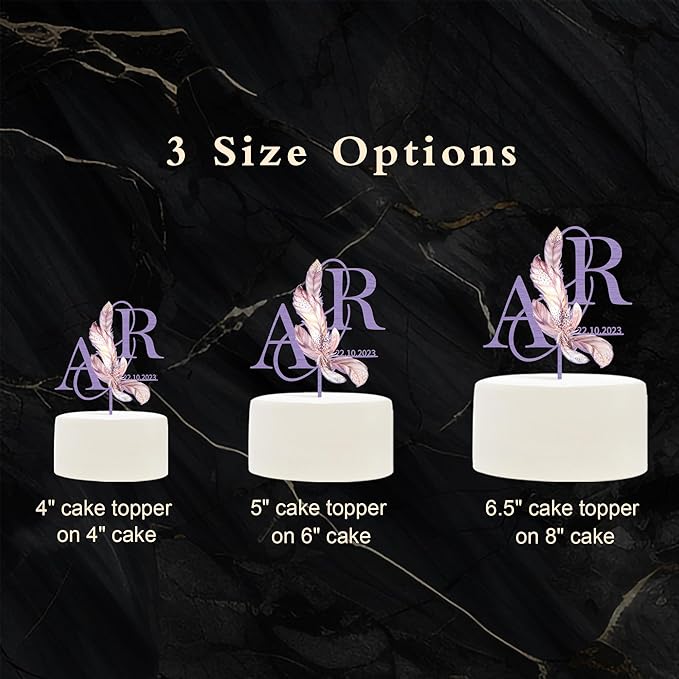 Personalized Boho Wedding Cake Topper in Wood Custom Bride and Groom Initial Cake Topper Wedding Date Cake Decoration (Boho Feather)