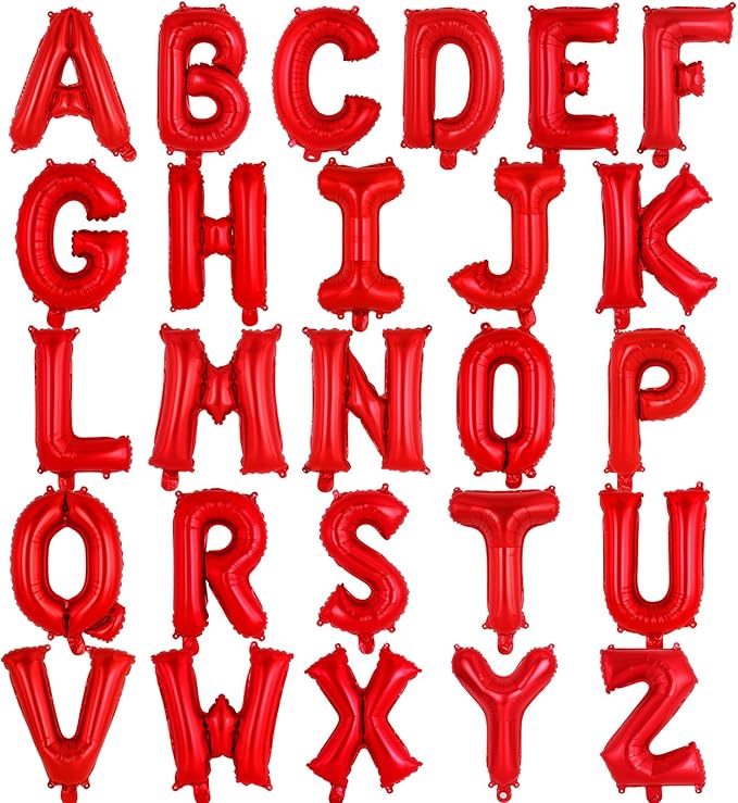 26 Pcs Red Letter Balloons,16 Inch Foil Alphabet Letter Balloons,Letter A-Z Balloon Banner Custom Phrase Balloon for Birthday Party Wedding Anniversary Decoration (Red 26pcs)