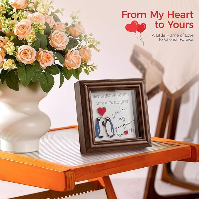 Valentine’s Day Gifts Shadow Box Frame – You Are My Penguin Gifts for Her Him, Cute Couple Gift, 3D Wooden Penguin Love Picture Frame, Anniversary Christmas Birthday Gift for Boyfriend Girlfriend (PenguinBN)