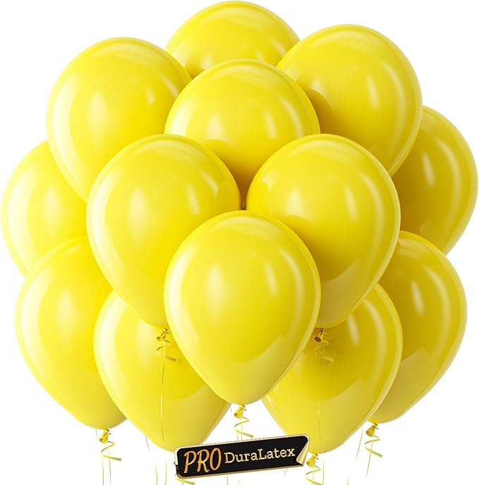 Bezente Pro Duralatex Yellow Balloons - 3.2g Premium 100 Pack 12 inch Yellow Balloons for Long-Lasting Professional Party Decorations, Large Birthday Summer Events