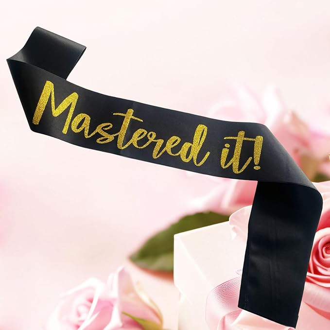 Graduation Mastered It Sash Class of 2025 Glitter Satin Sash for Masters Congrats Grad Decorations Grad Party Supplies,Black Gold