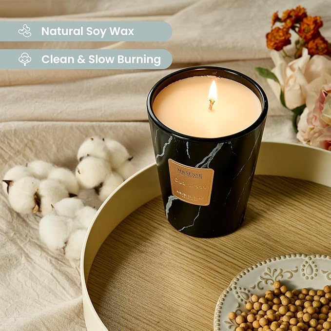 M&SENSE Oud Wood Scented Candles for Home, 3 Wick Highly Scented Jar Candle, 14.1 Oz 80H Long Lasting Burning Christmas Candle for Women, Aromatherapy Candles for Holiday Christmas Gift