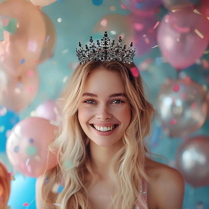 Schmoopy Tiara Crown for Women, Hair Accessories for Party Wedding (B-Black)