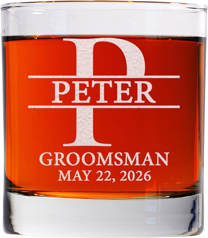 Set Of 6, Personalized Whiskey Glass For Groomsman Gifts, Best Man, Groom, 11oz Old Fashioned Custom Monogrammed Whiskey Glass