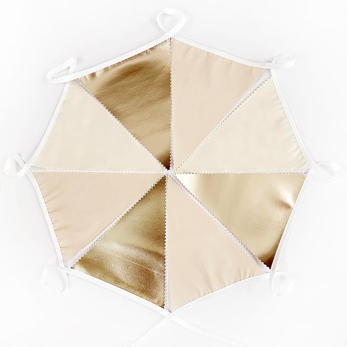 32Ft Champagne Gold Party Decorations Metallic Champagne Gold Beige Fabrci Pennant Banner Triangle Flag Garland Streamers for Birthday Anniversary Wedding Baby Bridal Shower Martini Party Supplies