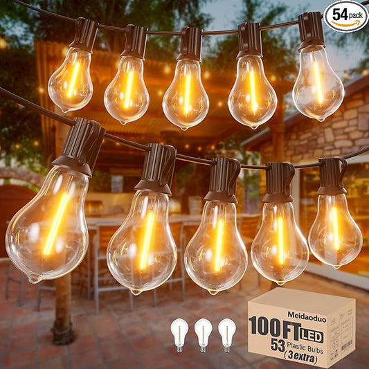 Outdoor String Lights 100 ft for Outside String Lights with 50+3ea A39 Shatterproof Warm Lights for Bistro Lights Outdoor Patio Pergola Backyard Linkable