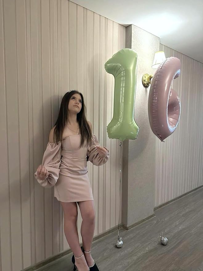 40 Inch Sage Green Mylar Foil Number 6 Birthday Balloon, Digital Balloons for 6 16 Boy Girl Party Decorations Supplies,Oliver Green Big Helium Balloon Numbers for 26 36 46 60 Men Women Anniversary