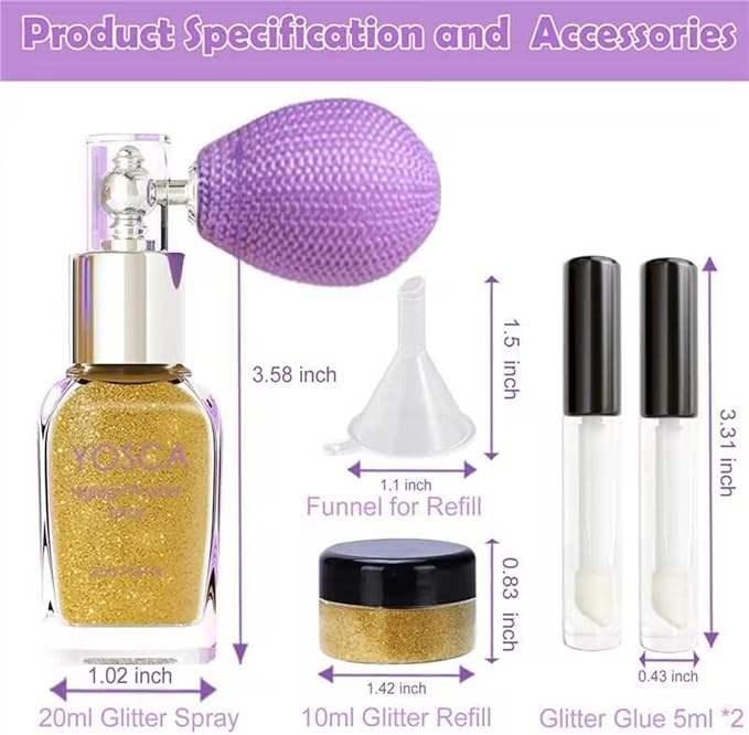 Yosca Body Glitter Spray, 30ML Loose Body Shimmer Powder Hair Spray Silver Glitter Sparkle Highlighter Makeup Festival Accessories for Rave Clothes Hair Face Nail Art