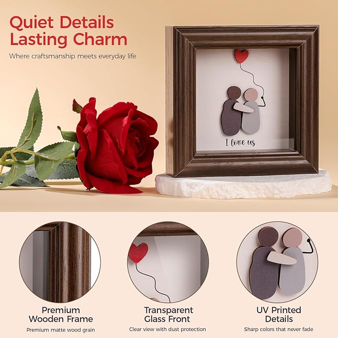 Valentine’s Day Gifts Shadow Box Frame – I Love Us Gifts for Her Him, Cute Couple Gift, 3D Wooden Love Picture Frame, Anniversary Christmas Birthday Gift for Boyfriend Girlfriend Wife Husband (Brown)