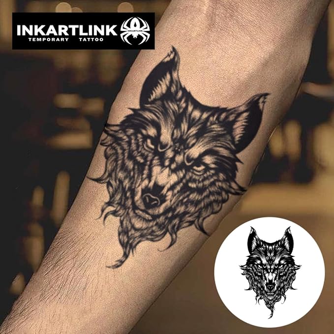 INKARTLINK Tattoo Tech,2 Sheets Extra-Large Semi Permanent Tattoo,Adult Art Design Temporary Tattoos, Lasts 1-2 Weeks, Waterproof, Realistic look, No Adhesive, No reflection (Werewolf Design?