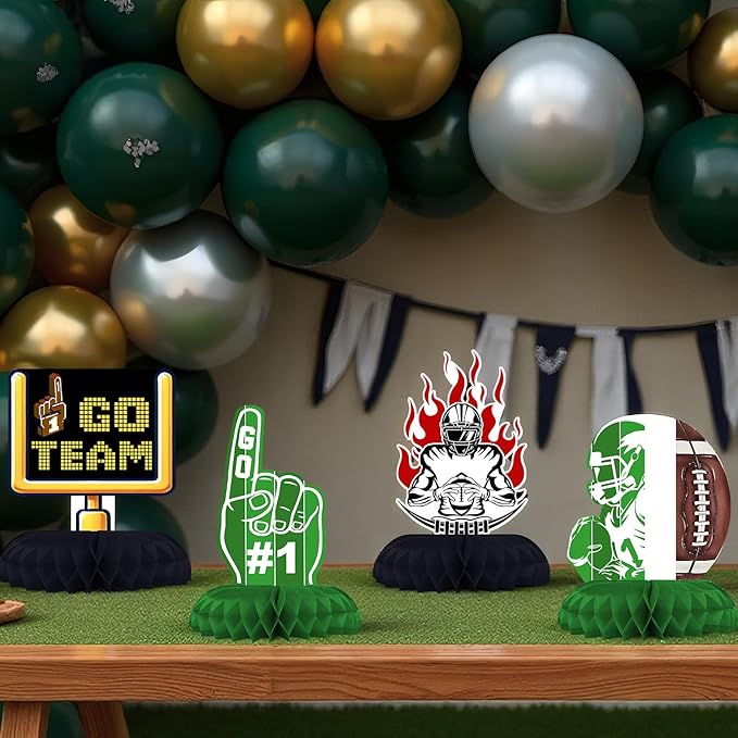 Football Birthday Party Decorations – 12 PCS Honeycomb Centerpieces, Touchdown Table Decorations for Super Bowl Party Supplies