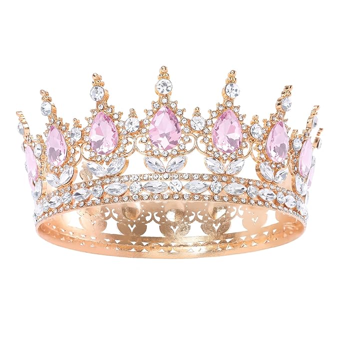 Pink Queen Crown for Women Crystal Tiara for Girl Rhinestone Wedding Headband for Bride Hair Accessories for Costume Birthday Party Prom Gifts