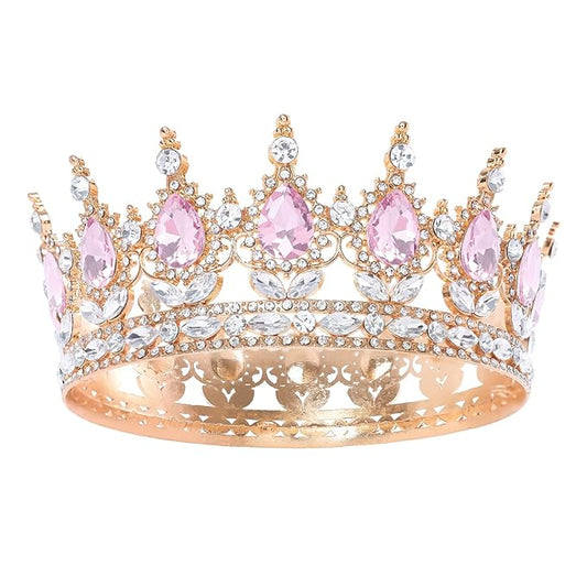 Pink Queen Crown for Women Crystal Tiara for Girl Rhinestone Wedding Headband for Bride Hair Accessories for Costume Birthday Party Prom Gifts
