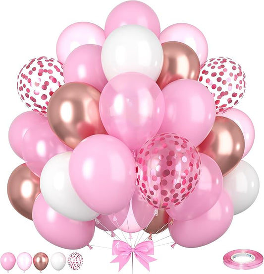 Pink Balloons, 50pcs Pink and White Balloons, Rose Gold Macaron Pearl Latex Party Balloon Confetti Balloon for Girl Woman Valentine Birthday Party Baby Shower Gender Reveal Wedding Decorations