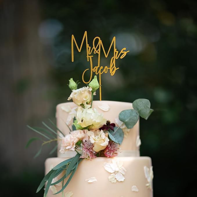 Noni Luxury Personalized Wedding Cake Topper with date and hear, Gold Cake Topper wedding, Custom Cake topper, Rustic Wedding Cake Topper, Mr and Mrs Topper for Wedding Cake, Personalized Cake Topper
