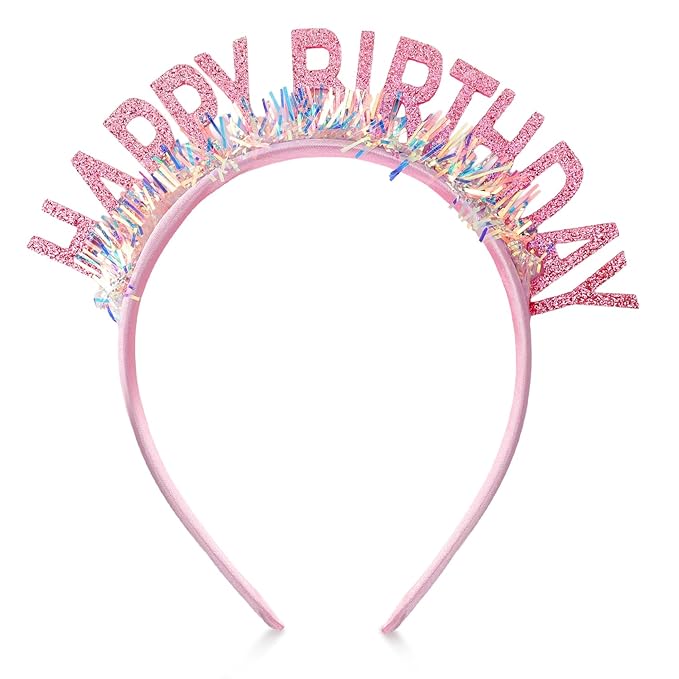 Birthday Headband Tiara, Happy Birthday Headband Tiara Accessories for Women, Pink Tiaras Crown Accessories Decorations Party Favors for Girl Princess