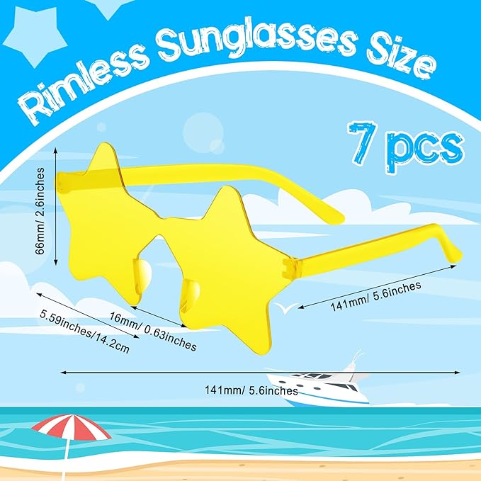 PLULON 30 Pairs Star Sunglasses Rimless Star Shape Sunglasses, Glasses Bulk Bachelorette Party Favors for Birthday Beach Kids Adult