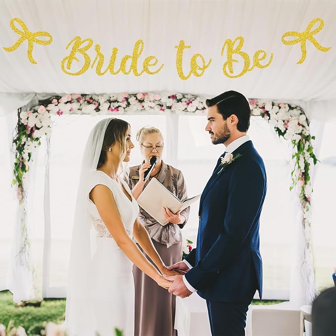 Bride to Be Banner, Gold Bride to Be with Bow Glitter Bachelorette Bridal Party Banner BRIDE TO BE Sign for Gold Bachelorette Bridal Shower Wedding Engagement Hen Party Decorations