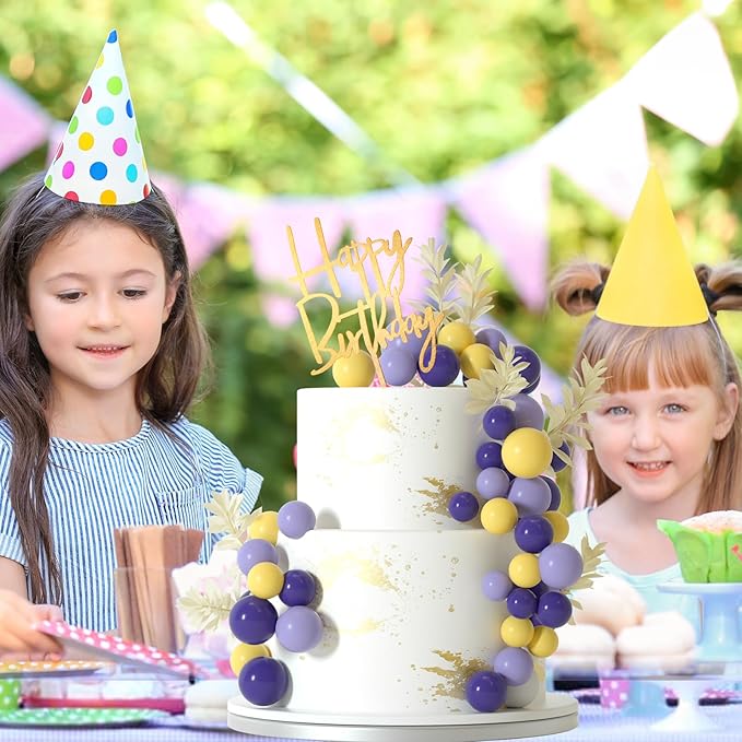 MIAHART Ball Cake Toppers Boho Grass Cake Topper Ball Cake Insert Decoration for Birthday Wedding Baby Shower Party Decorations Boho Themed Party Supplies (Purple,yellow,light purple)