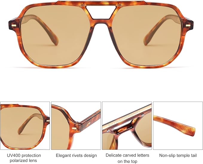 SOJOS Retro Trendy Aviator Polarized Sunglasses Men Women Vintage 70s Square Stylish Frame Sun Glasses SJ2283