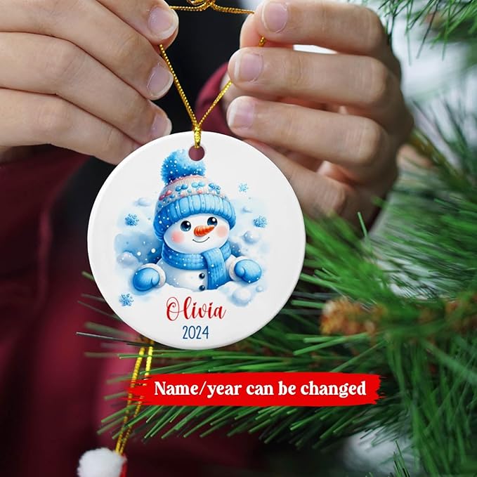 Personalized Snowman Ceramic Christmas Ornament 2025, Customized Keepsake Gift for Family, Kids, Friends, Cute Hanging Tree Decoration