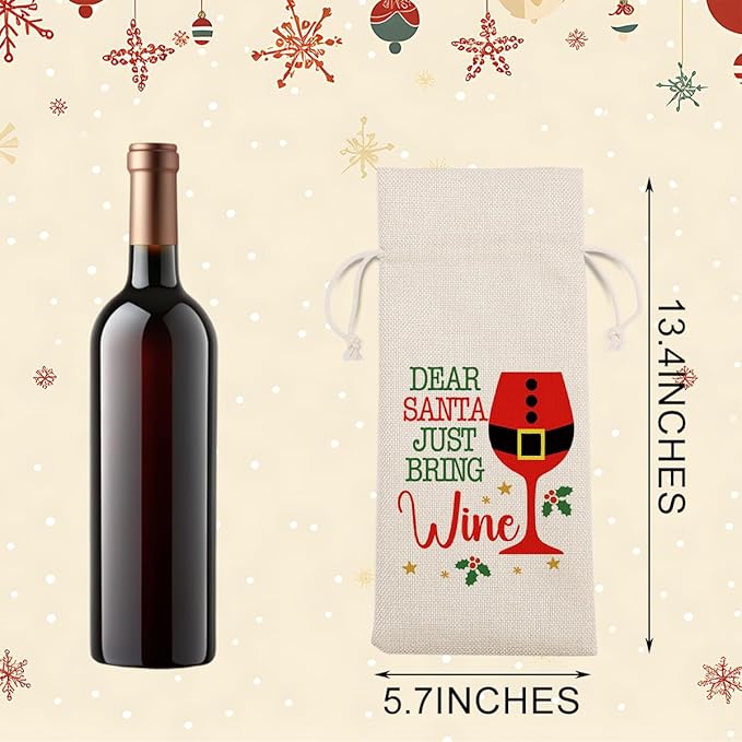Funny Christmas Wine Bags for Wine Bottles Gifts Christmas Wine Bottle Cover Drawstring Gift Bags Burlap Wine Bag for Xmas Birthday Wedding Holiday Housewarming Party Decorations