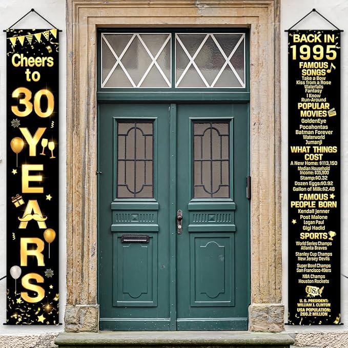 30th Birthday Party Anniversary Decorations Cheers to 30 Years Banner Party Decorations Welcome Porch Sign for Years Birthday Supplies (30th-1995)