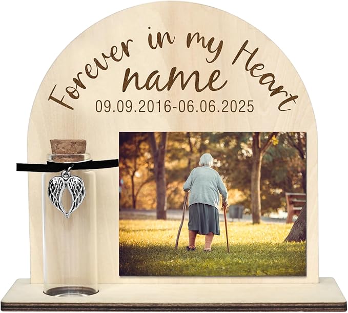 Personalized Loss of Loved One Photo Frame Memorial，Custom lock of Hair Keepsake Jar,Remembrance，Bereavement,Sympathy Gift for Lost Mom, Dad， Friends, Sisters, Grandparents (Style H)