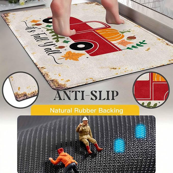 Fall Door Mat, Pumpkin Truck Welcome Mats Outdoor Autumn Doormats for Front Door Decorations Autumn Harvest Vintage Thanksiving